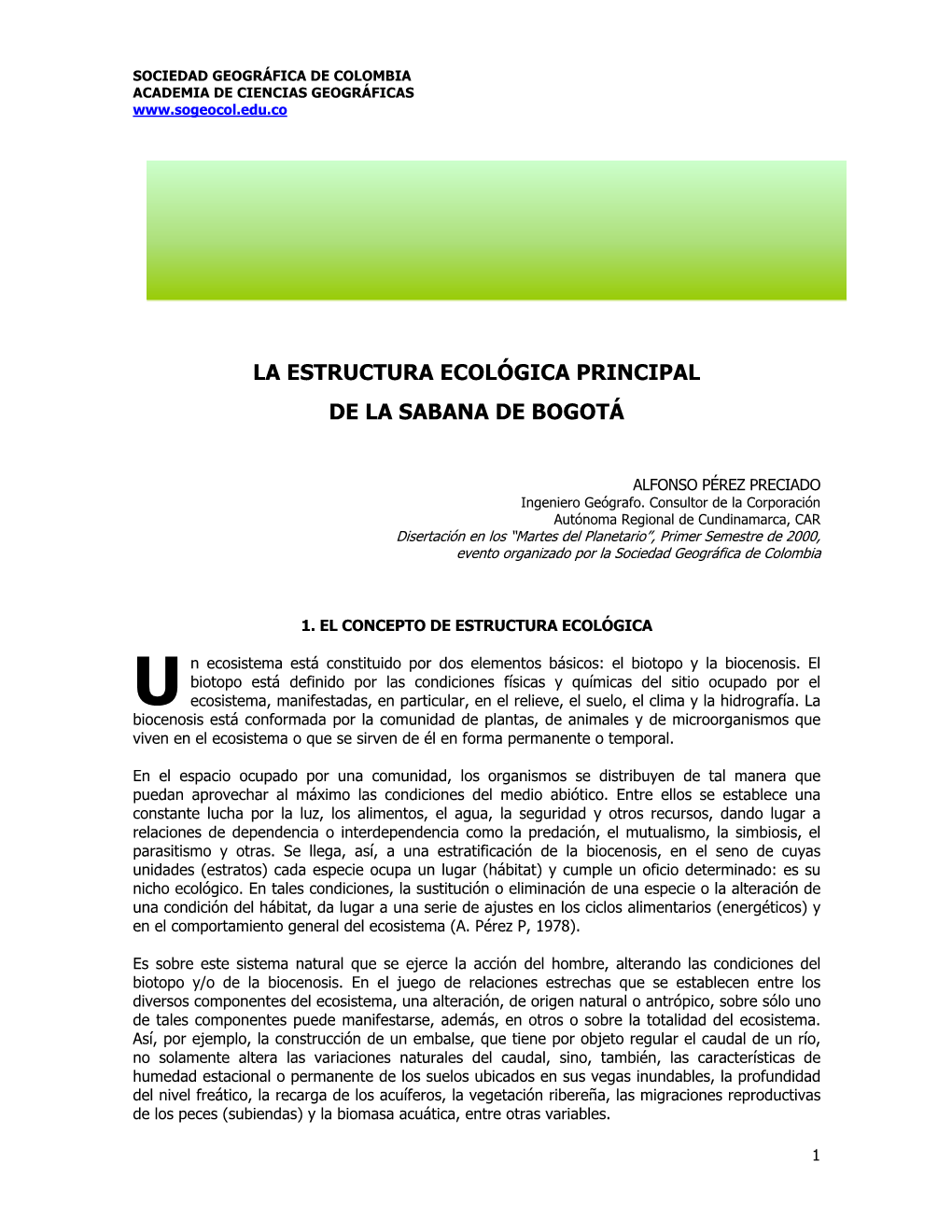 La Estructura Ecológica Principal De La Sabana De Bogotá