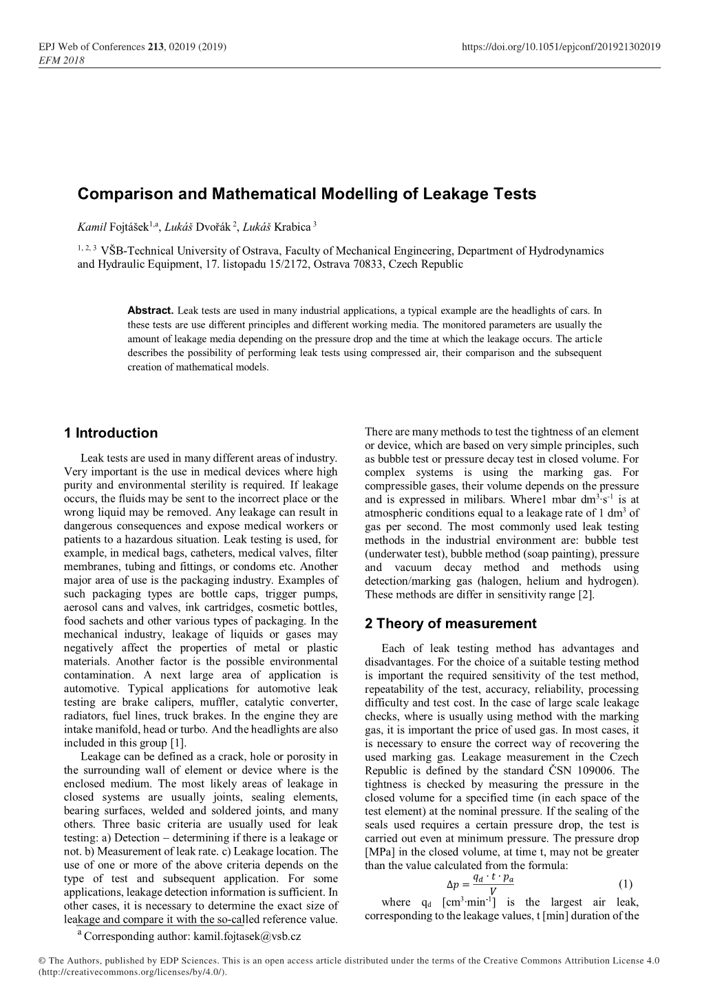 Comparison and Mathematical Modelling of Leakage Tests