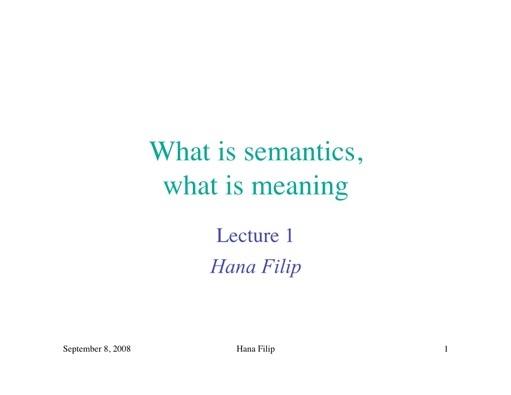 What Is Semantics, What Is Meaning