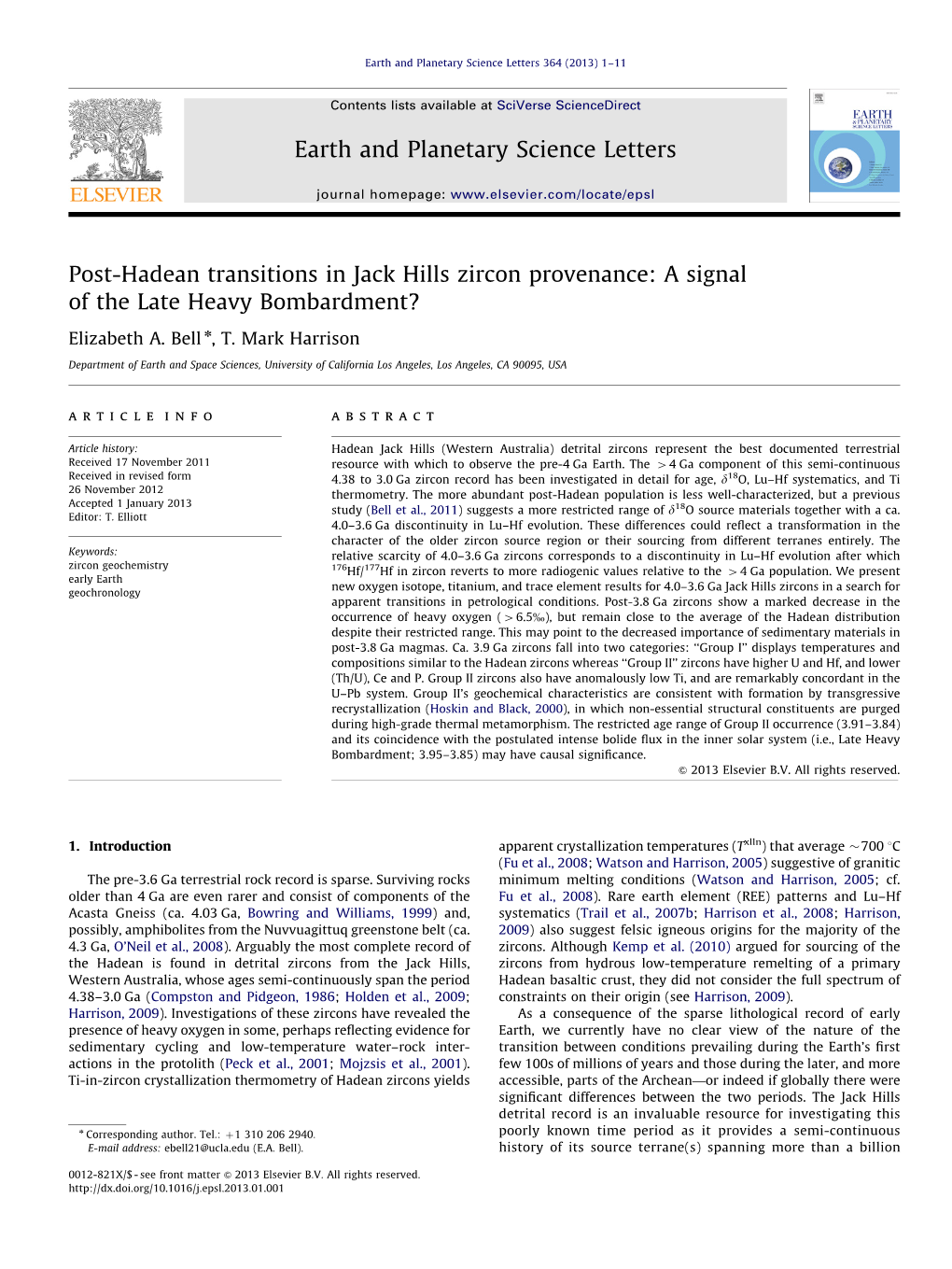 Post-Hadean Transitions in Jack Hills Zircon Provenance a Signal of The