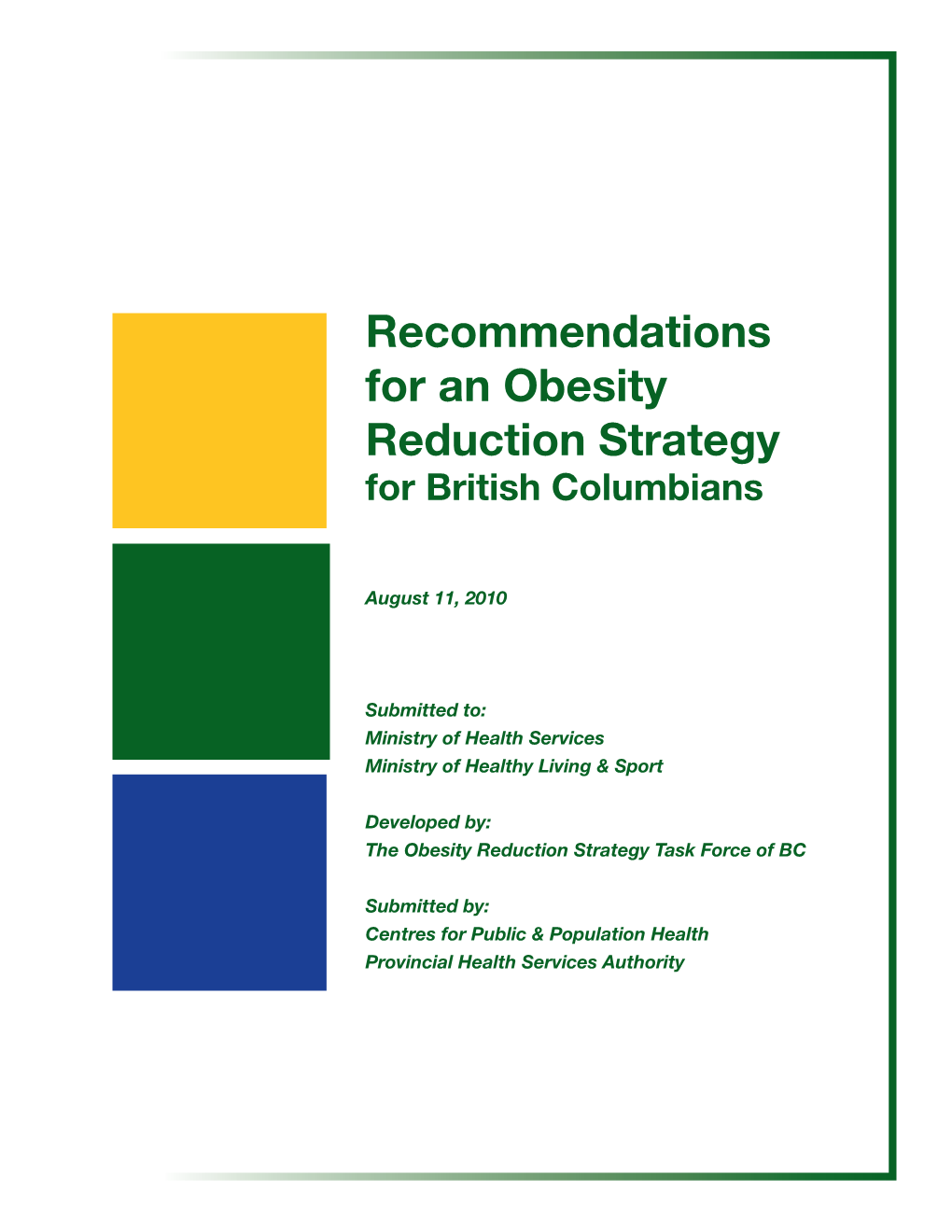 Recommendations for an Obesity Reduction Strategy for British Columbians