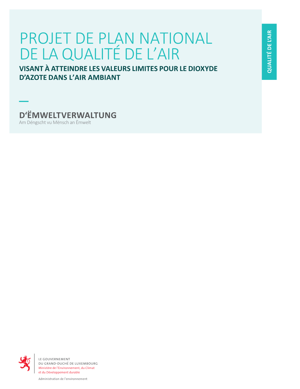 Projet De Plan National De La Qualité De L'air