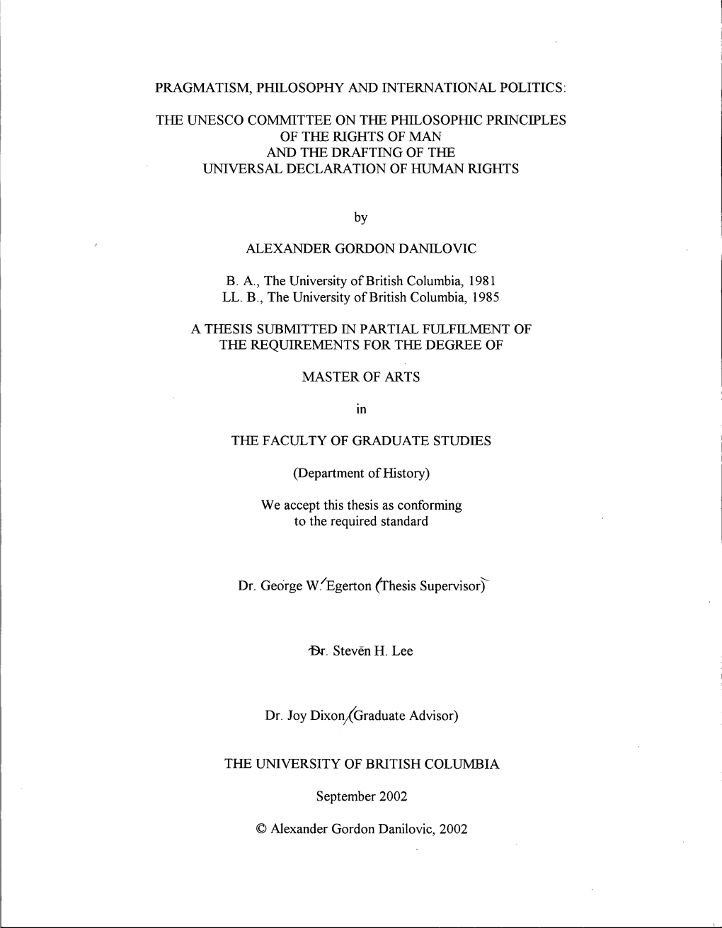 The Unesco Committee on the Philosophic Principles of the Rights of Man and the Drafting of the Universal Declaration of Human Rights