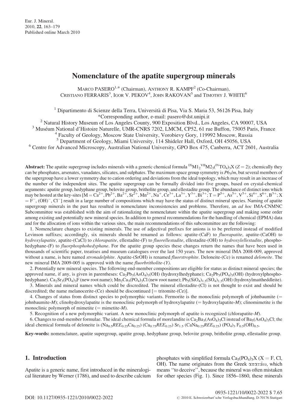 Nomenclature of the Apatite Supergroup Minerals