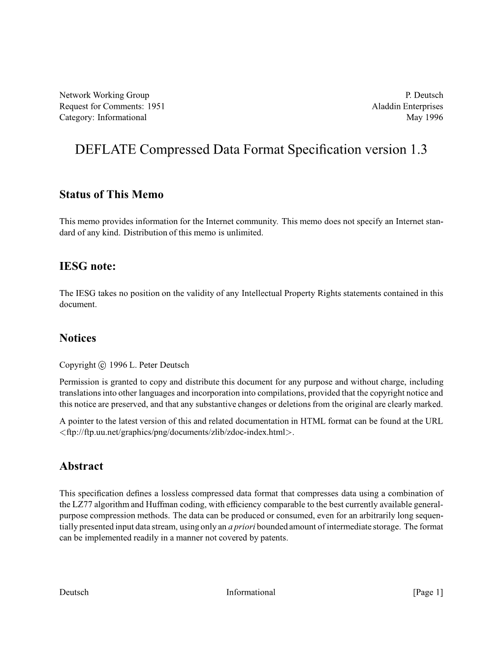 DEFLATE Compressed Data Format Specification Version