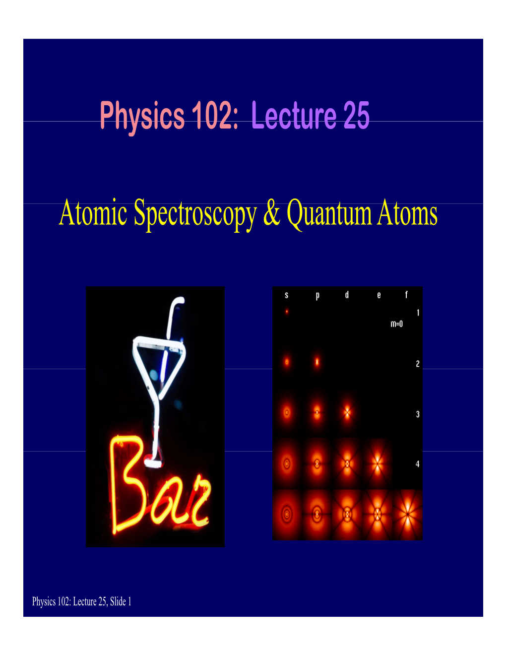 Lecture 25 at I S T & Q T at Atomic Spectroscopy & Quantum Atoms