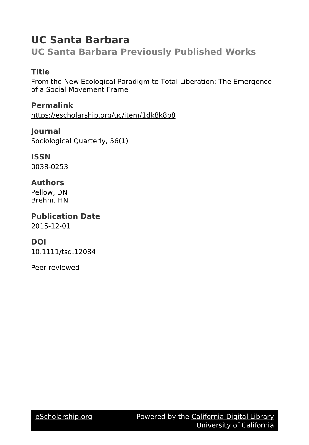 From the New Ecological Paradigm to Total Liberation: the Emergence of a Social Movement Frame