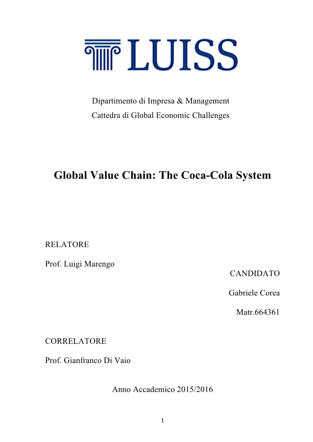 Global Value Chain: the Coca-Cola System