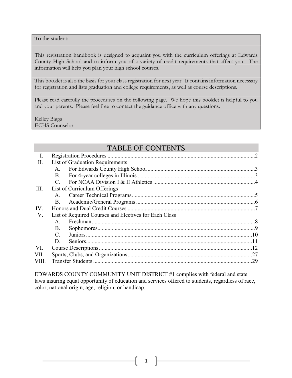 Table of Contents I