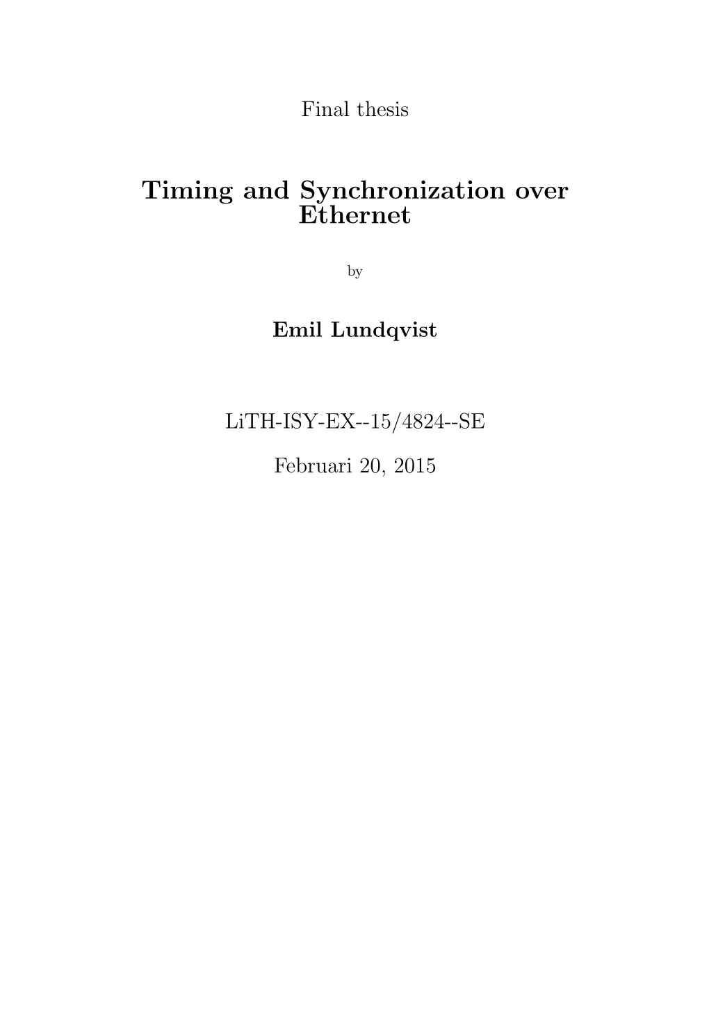 Timing and Synchronization Over Ethernet