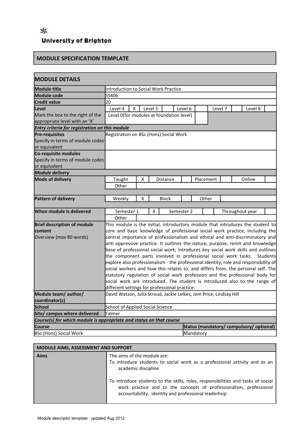 Module Specification Template s2