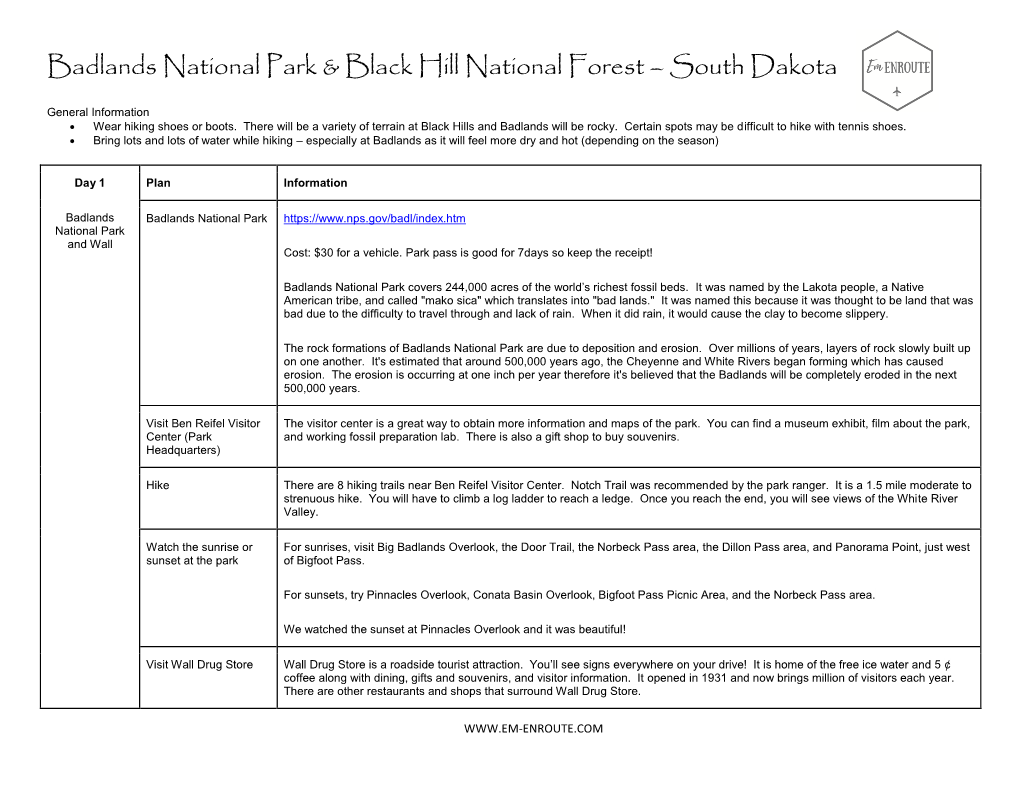 Badlands National Park & Black Hill National Forest