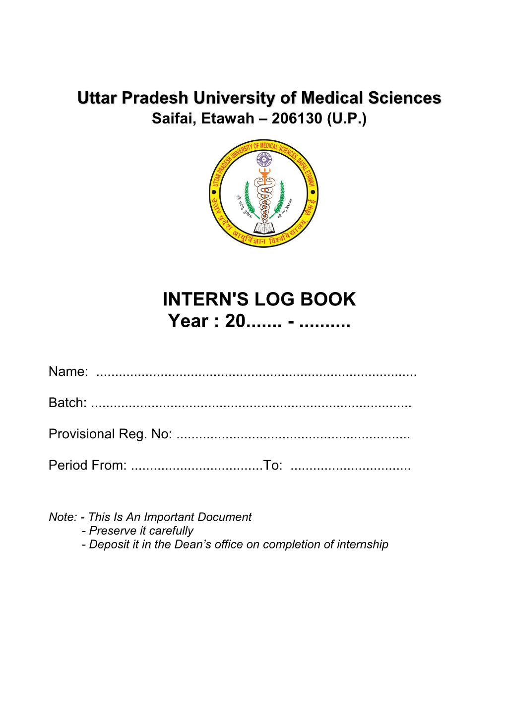 MBBS Interns Log Book Page 1 of 67
