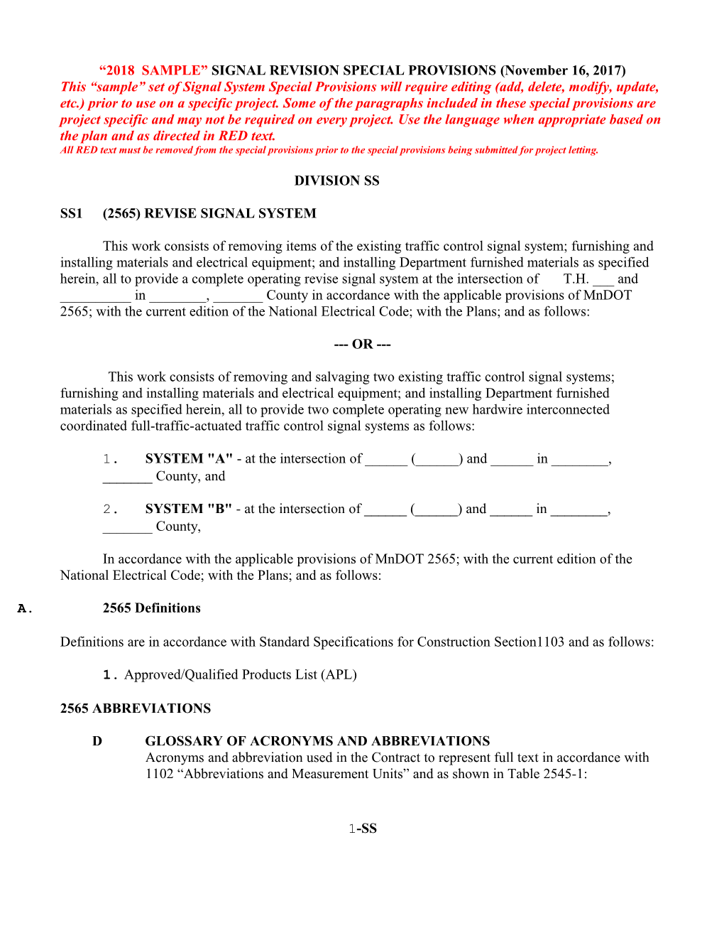 2018 SAMPLE SIGNAL REVISION SPECIAL PROVISIONS (November 16, 2017)