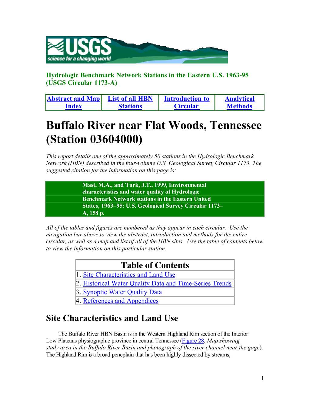 Buffalo River Near Flat Woods, Tennessee (Station 03604000)