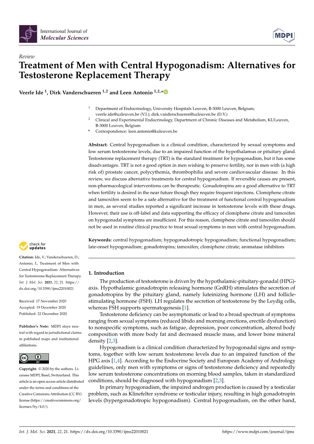 Treatment of Men with Central Hypogonadism: Alternatives for Testosterone Replacement Therapy