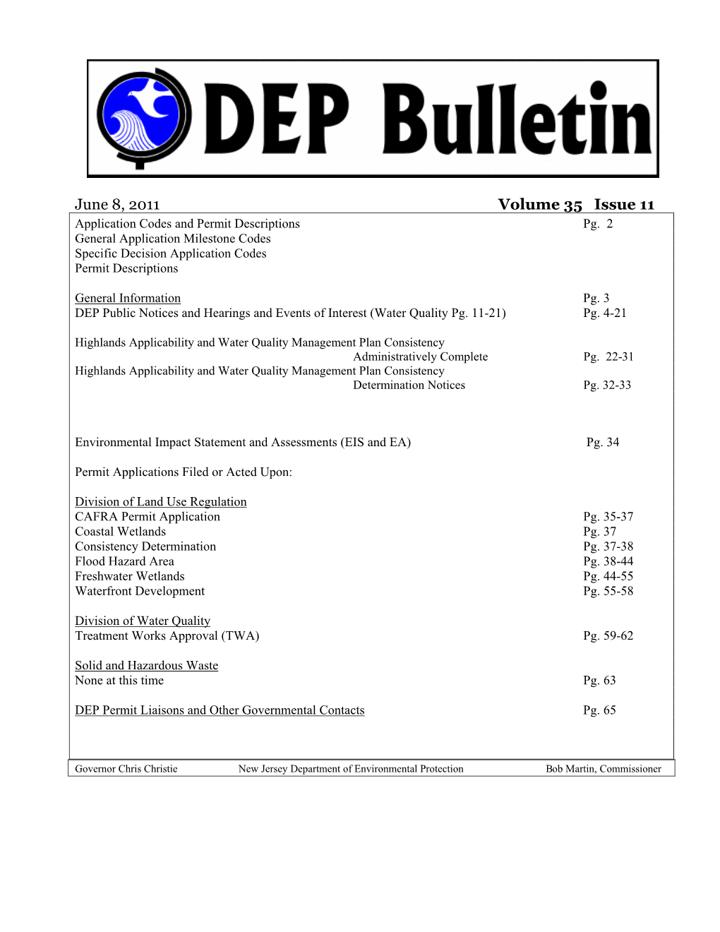 NJDEP-DEP Bulletin, 6/8/2011 Issue