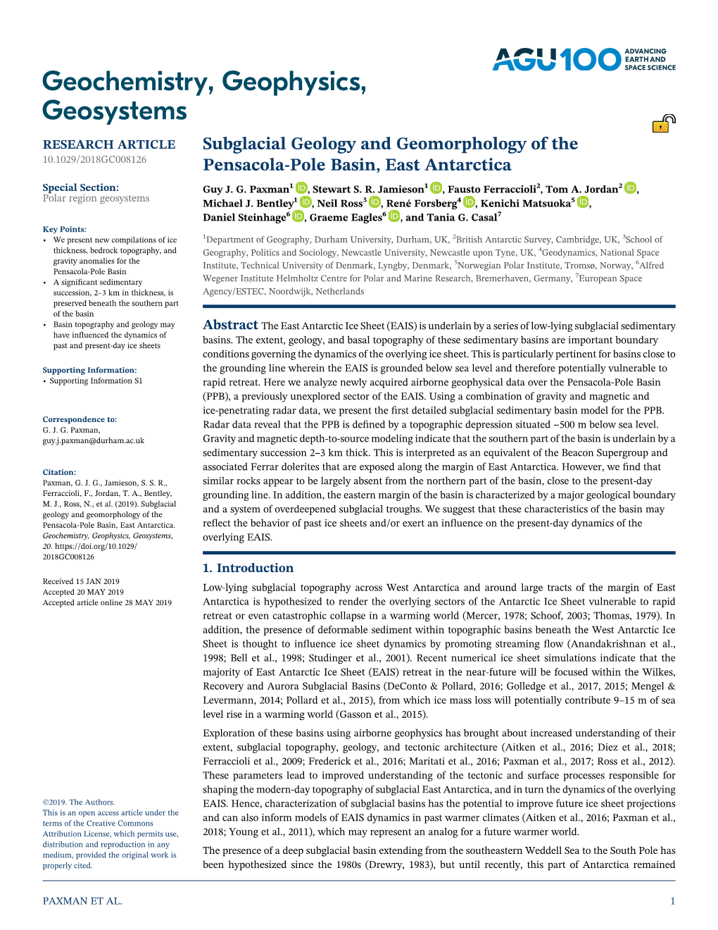 Subglacial Geology and Geomorphology of the Pensacola