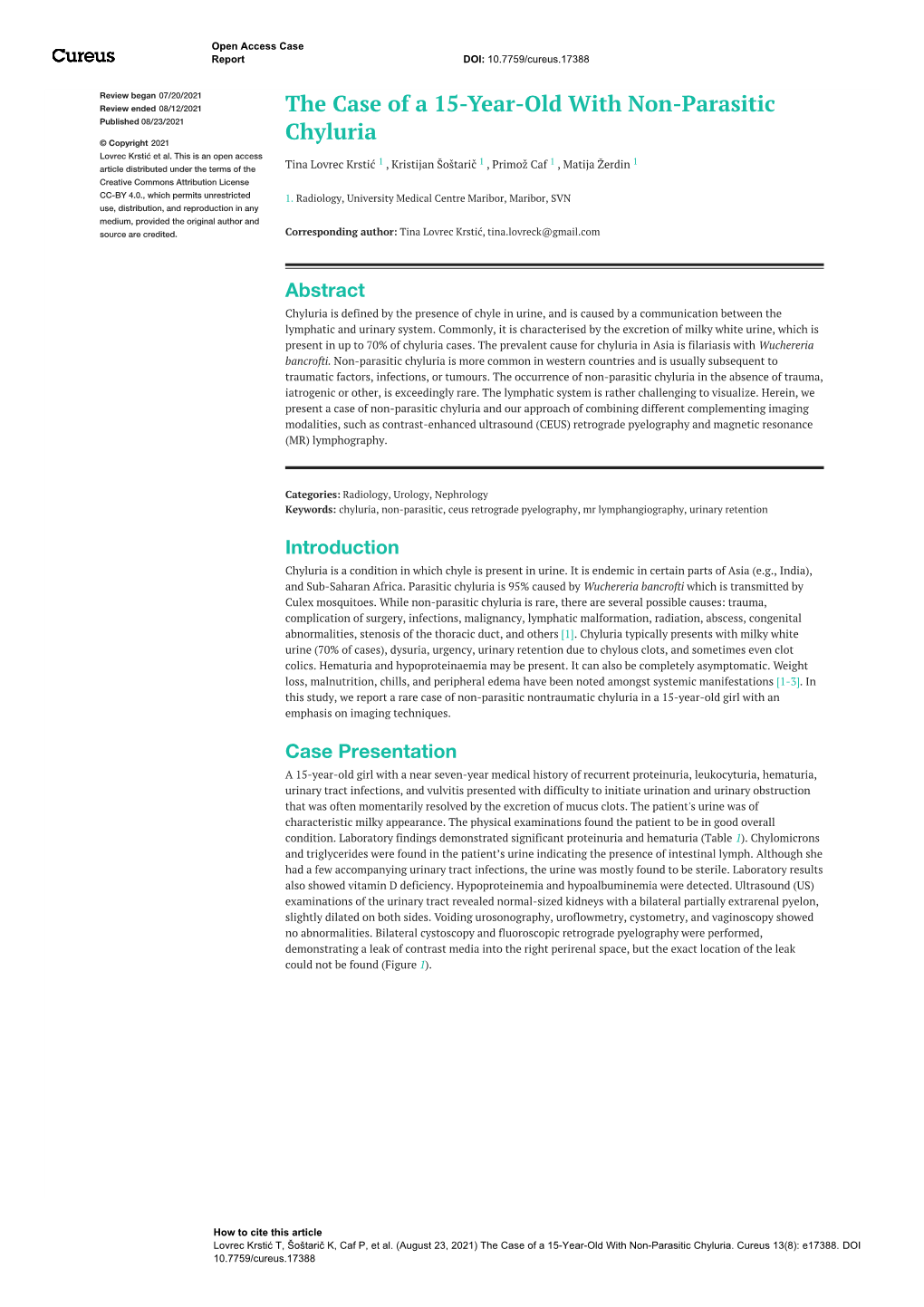 The Case of a 15-Year-Old with Non-Parasitic Chyluria