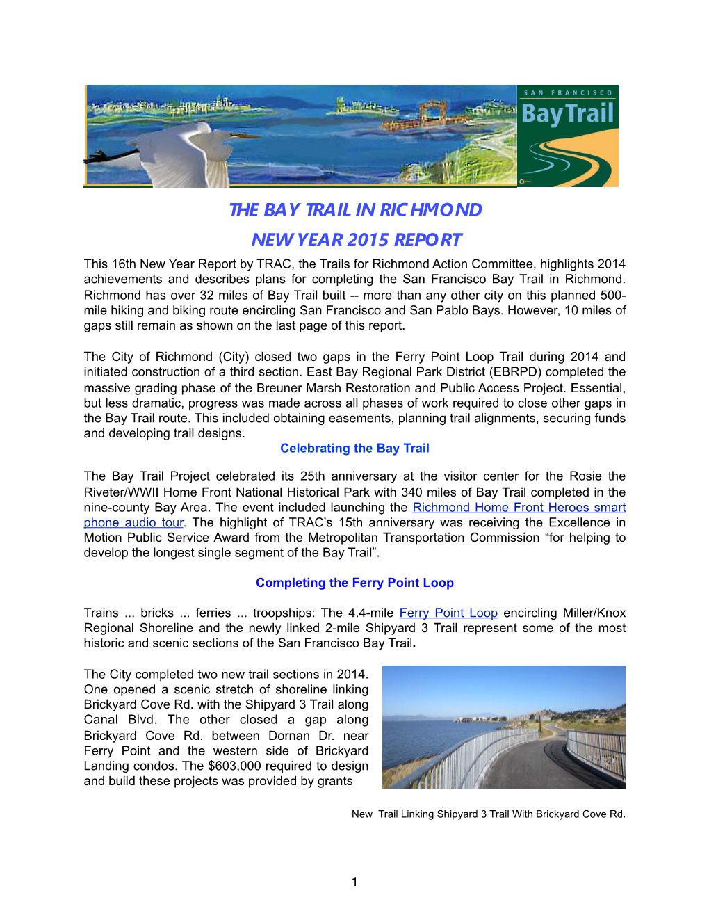 The Bay Trail in Richmond New Year 2015 Report
