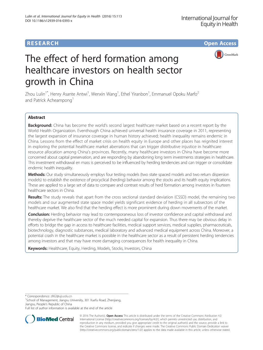 The Effect of Herd Formation Among Healthcare Investors on Health