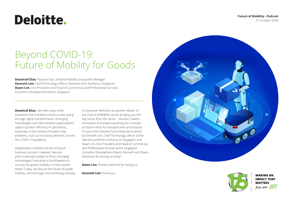 Beyond COVID-19: Future of Mobility for Goods