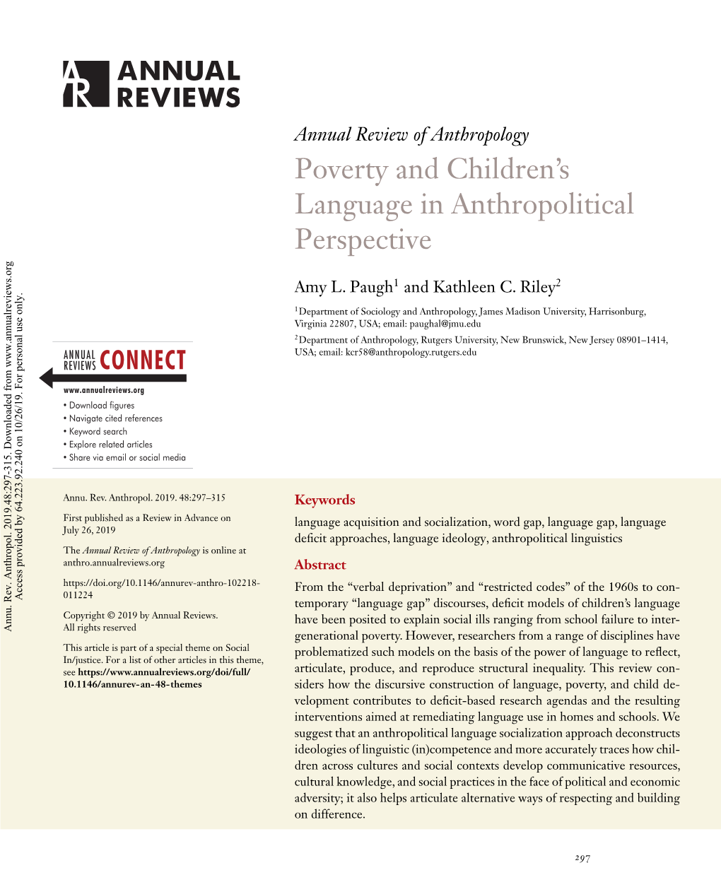 Poverty and Children's Language in Anthropolitical Perspective