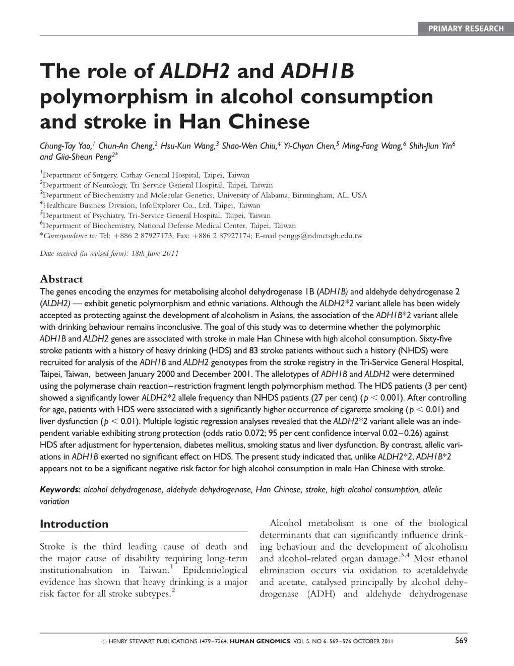 The Role of ALDH2 and ADH1B Polymorphism in Alcohol