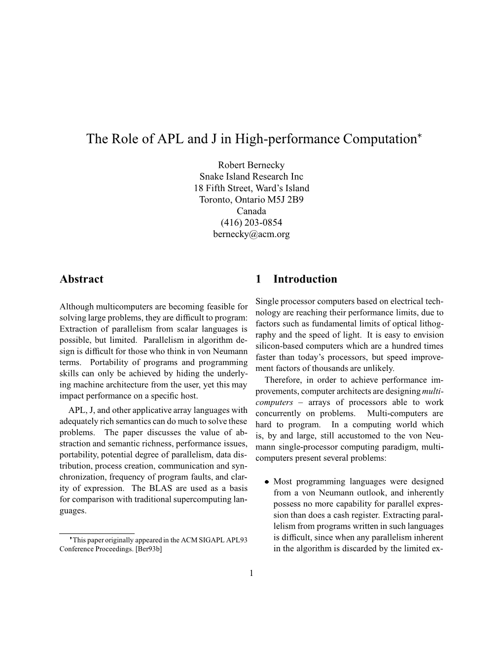 The Role of APL and J in High-Performance Computation