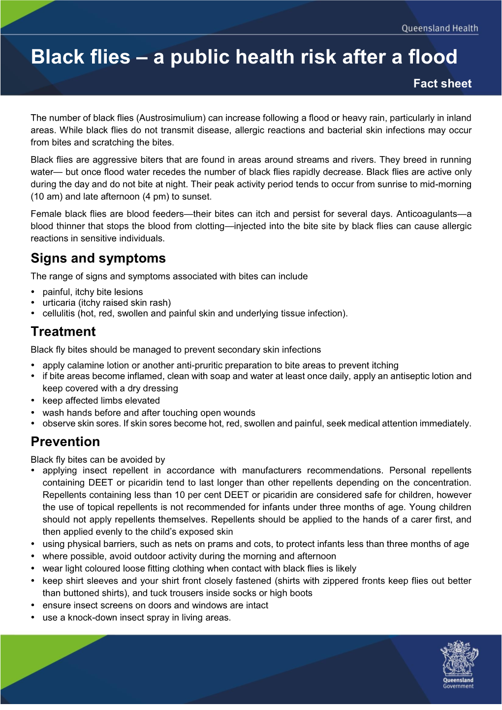 Black Flies a Public Health Risk After a Flood Fact Sheet