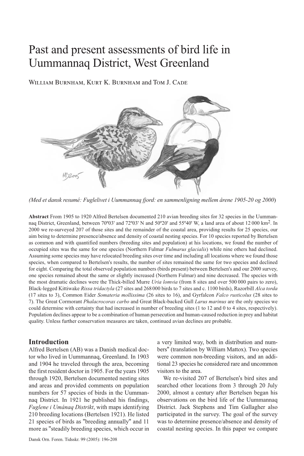 Past and Present Assessments of Bird Life in Uummannaq District, West Greenland
