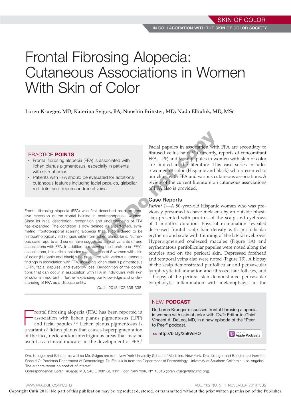 Frontal Fibrosing Alopecia: Cutaneous Associations in Women with Skin of Color