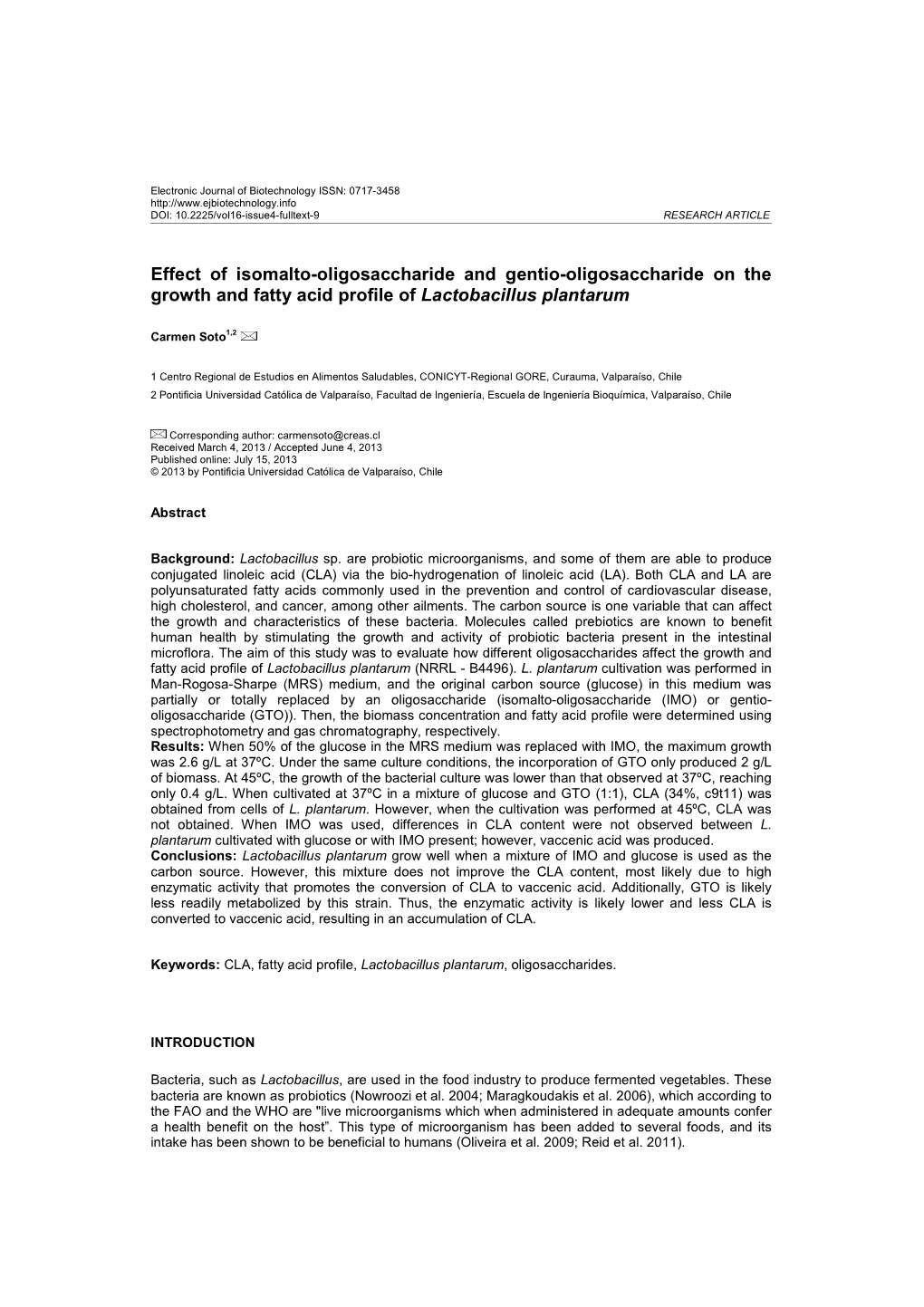 Effect of Isomalto-Oligosaccharide and Gentio-Oligosaccharide on the Growth and Fatty Acid Profile of Lactobacillus Plantarum