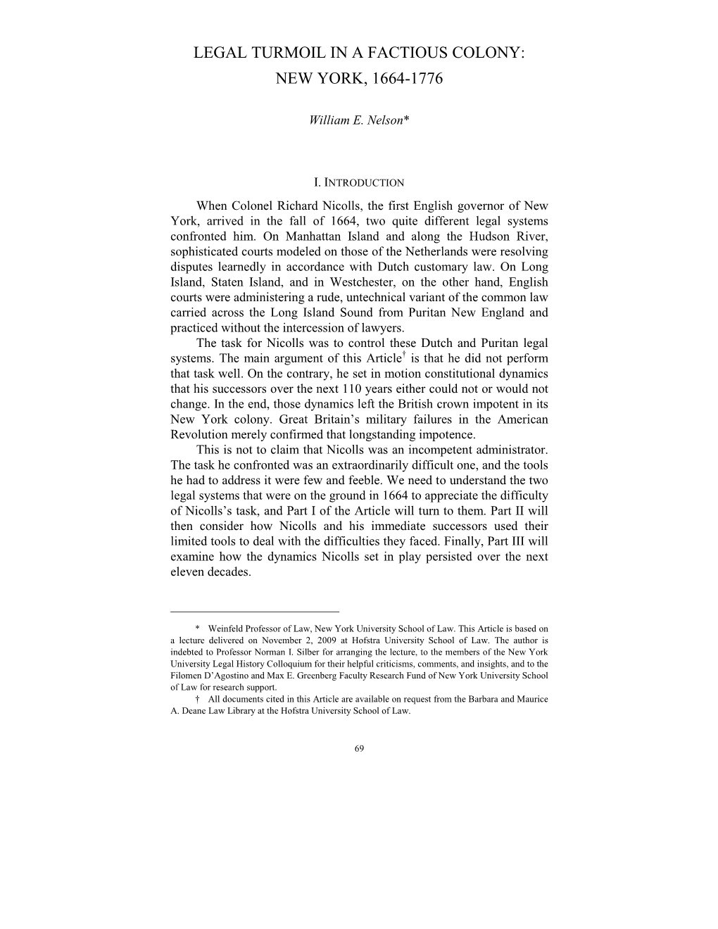 Legal Turmoil in a Factious Colony: New York, 1664-1776