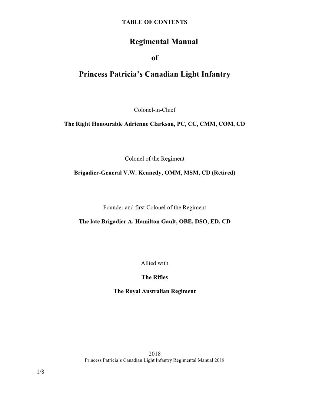 Regimental Manual of Princess Patricia's Canadian Light Infantry