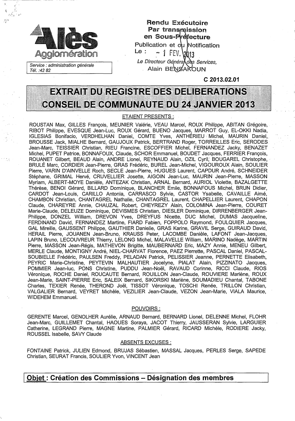 Extrait Du Registre Des Deliberations Conseil De Communaute Du 24 Janvier 2013