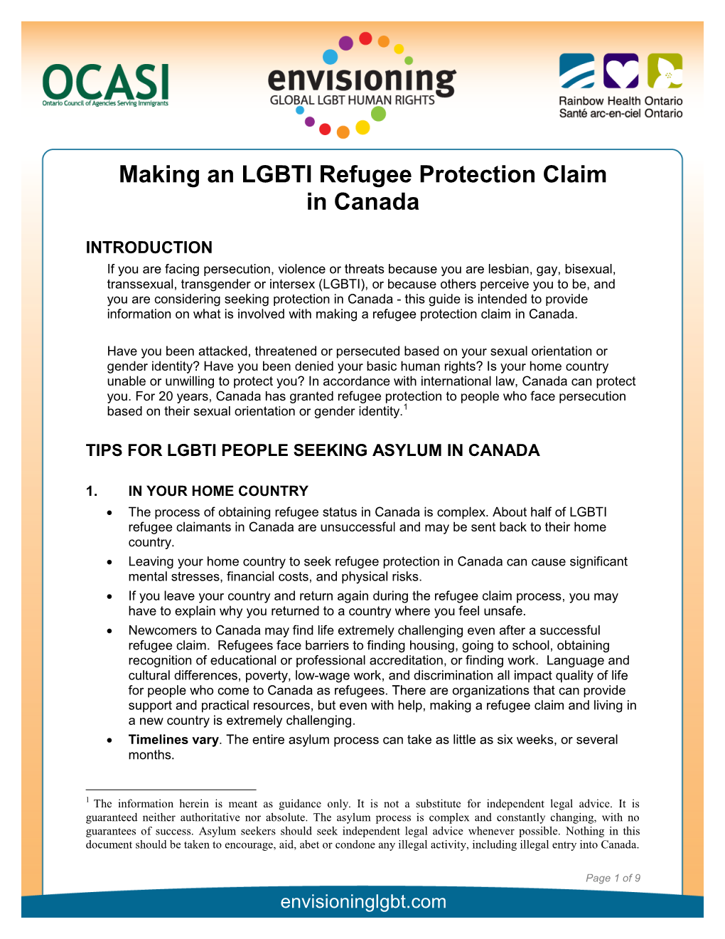 Making an LGBTI Refugee Protection Claim in Canada