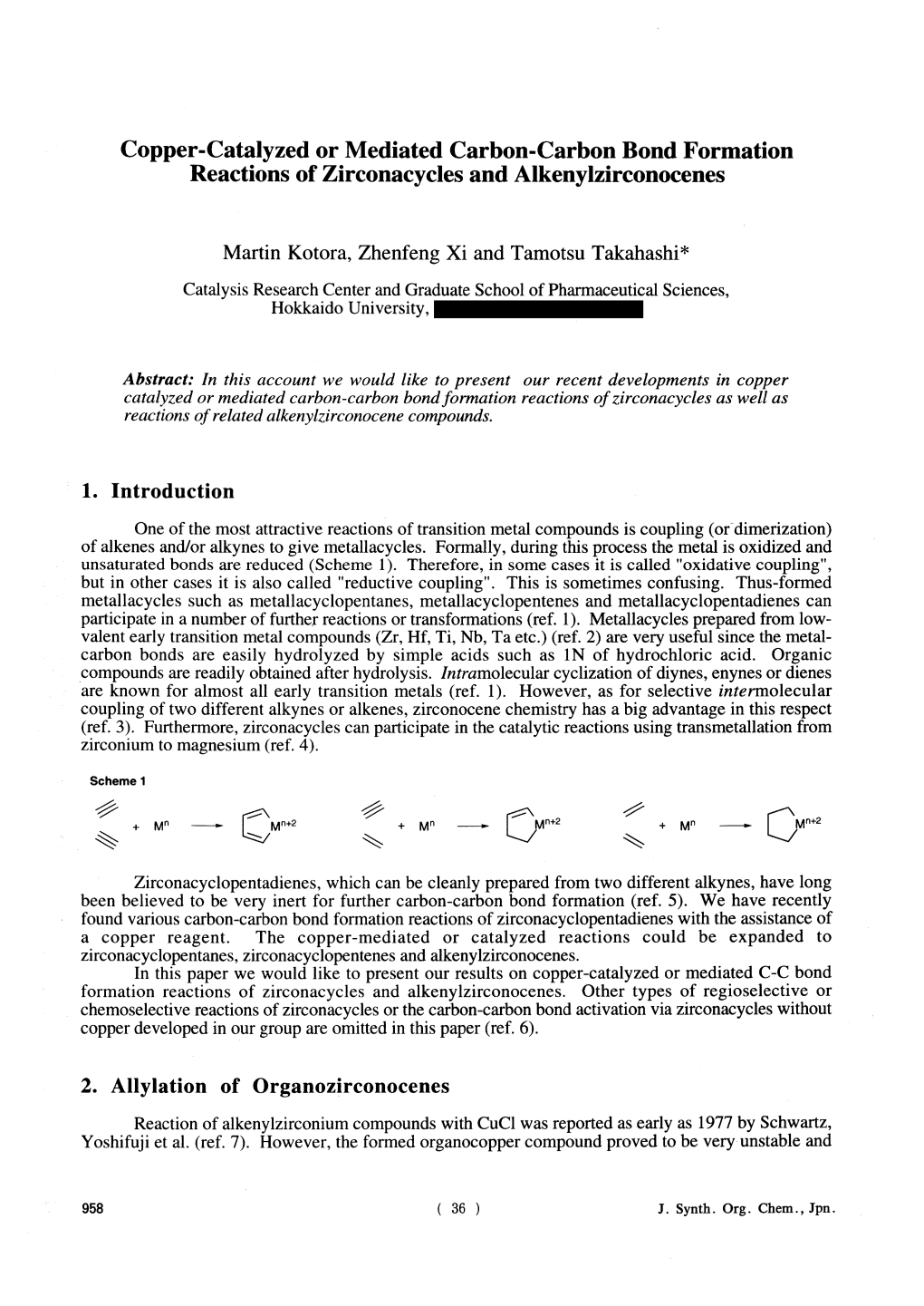 Copper-Catalyzed Or Mediated Carbon-Carbon Bond Formation Reactions of Zirconacycles and Alkenylzirconocenes