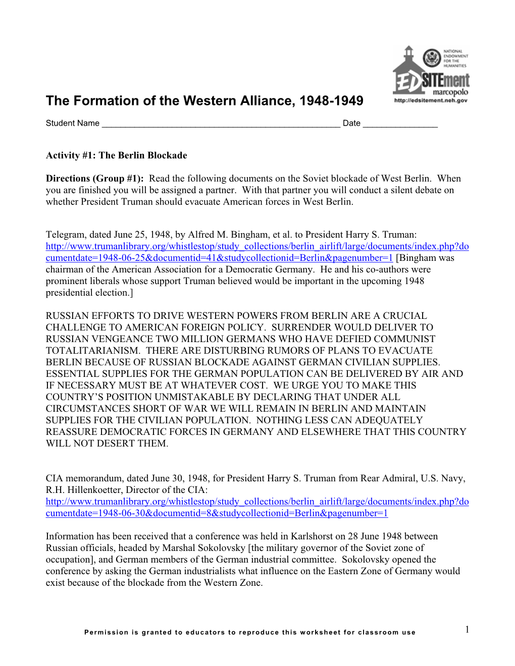 The Formation of the Western Alliance, 1948-1949