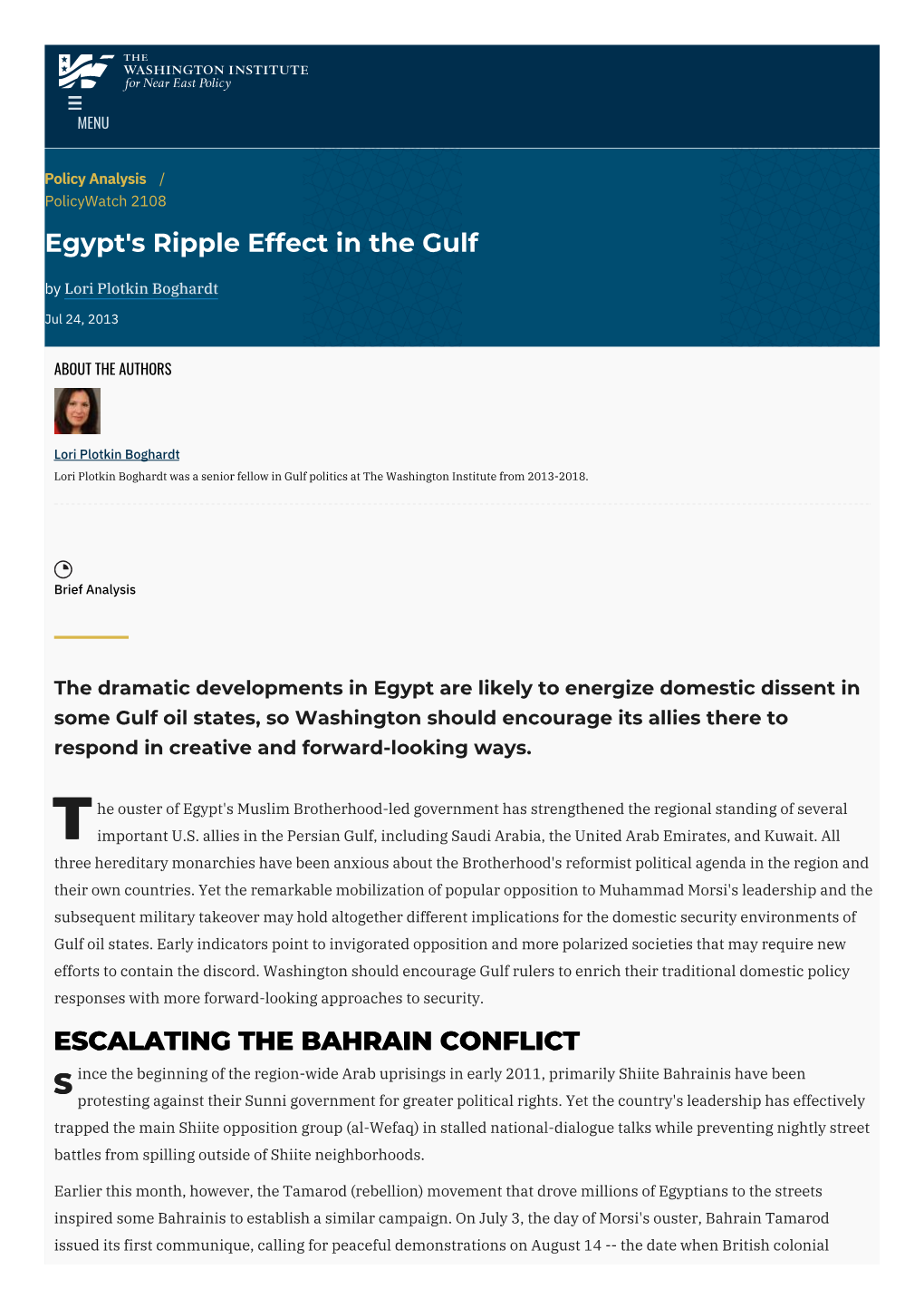 Egypt's Ripple Effect in the Gulf | the Washington Institute