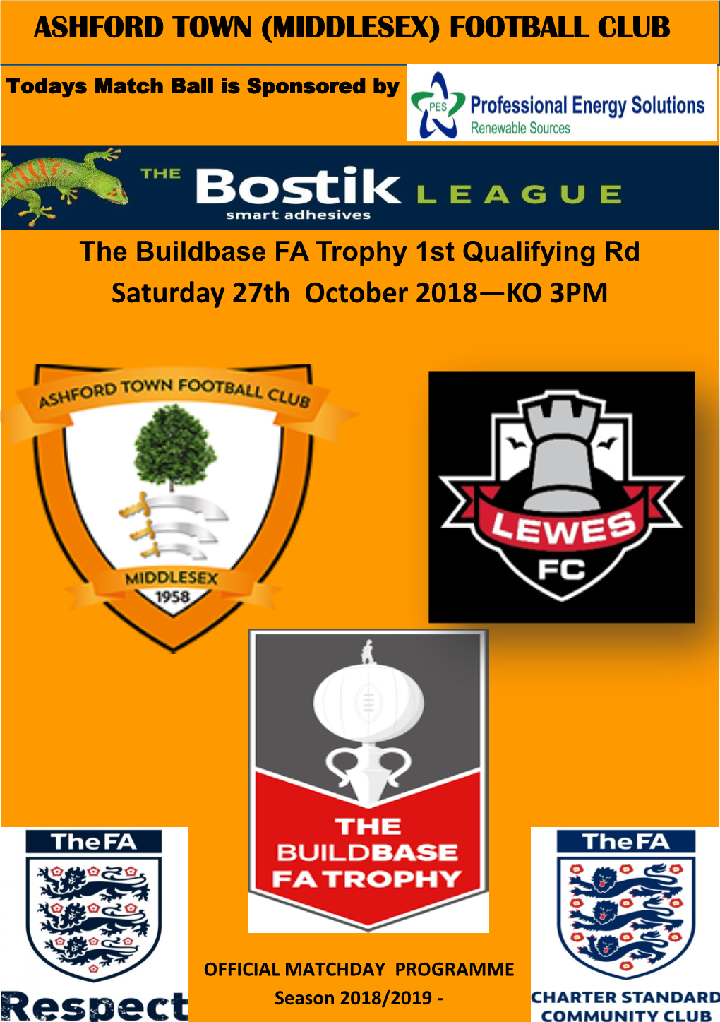 FOOTBALL CLUB Saturday 27Th October 2018—KO