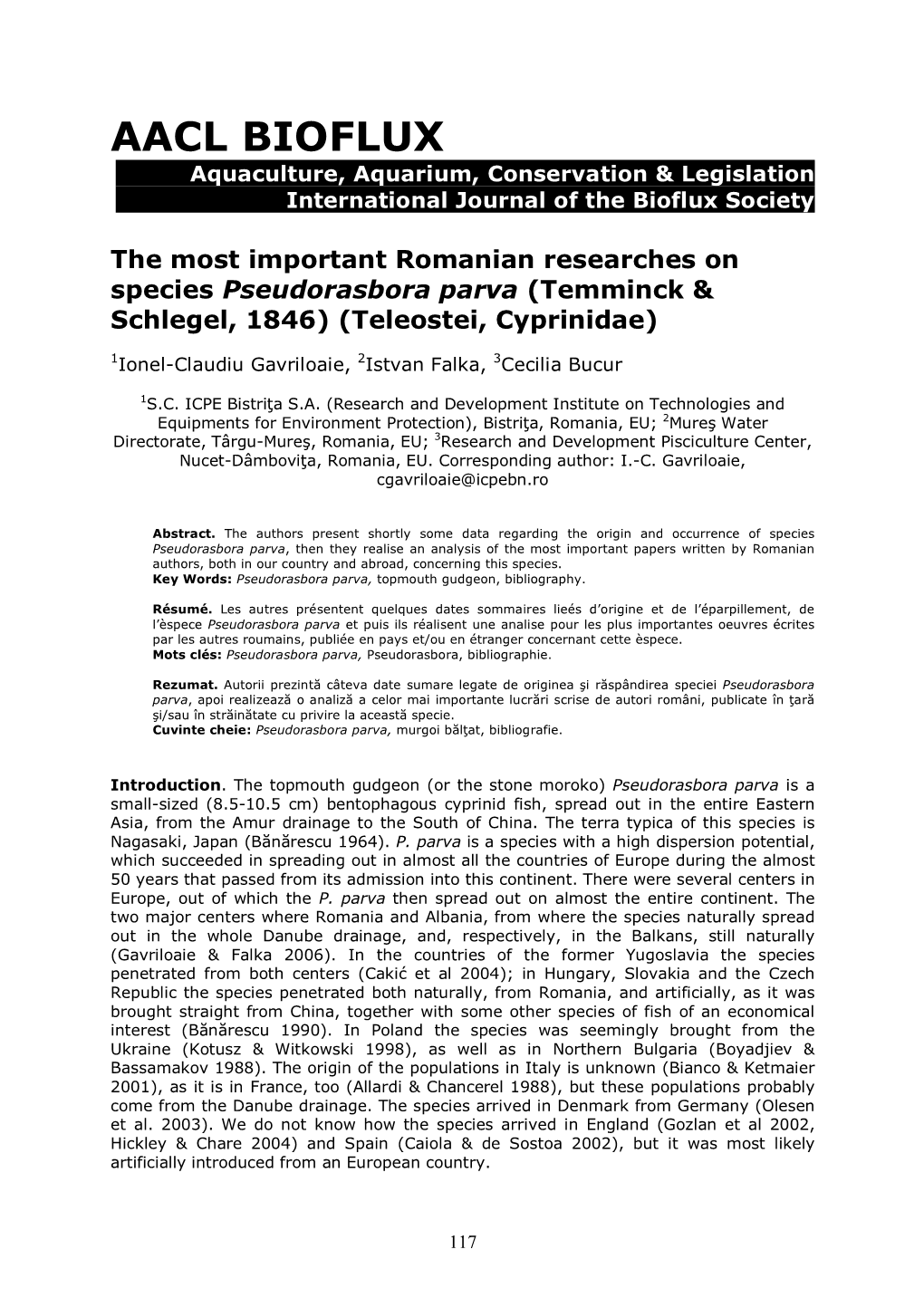 The Most Important Romanian Researches on Species Pseudorasbora Parva (Temminck & Schlegel, 1846) (Teleostei, Cyprinidae)