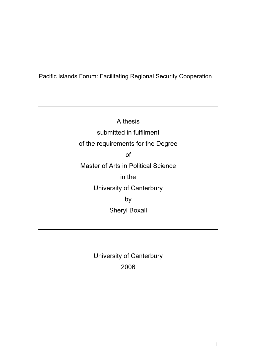 Pacific Islands Forum: Facilitating Regional Security Cooperation