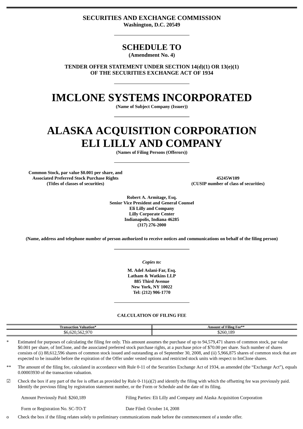 Imclone Systems Incorporated Alaska