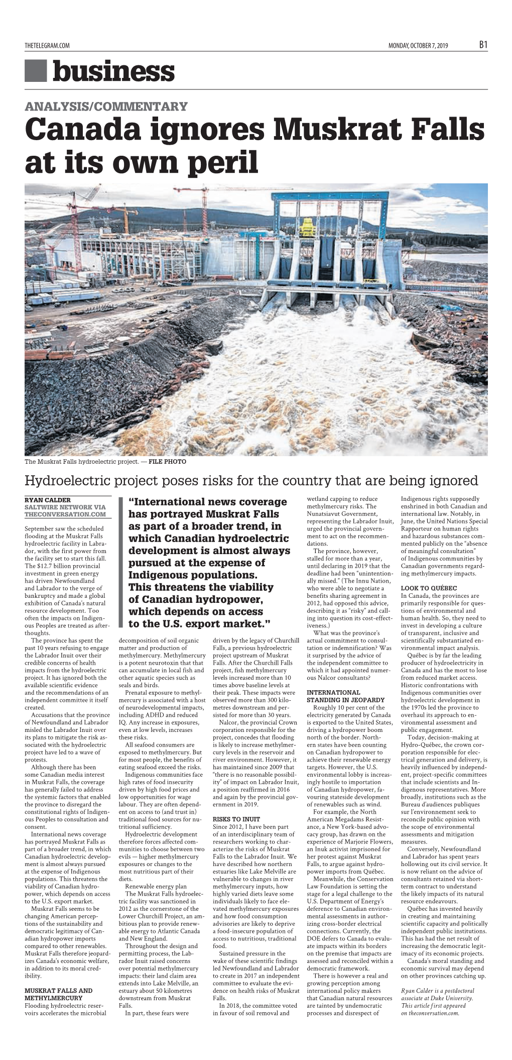 Canada Ignores Muskrat Falls at Its Own Peril