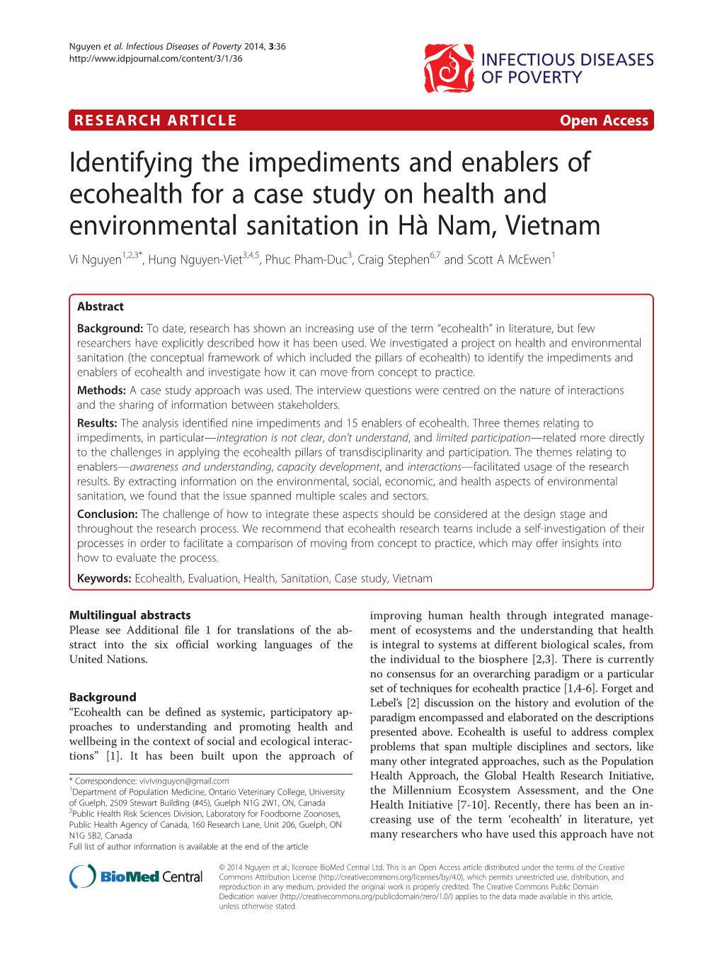 Identifying the Impediments and Enablers of Ecohealth for a Case