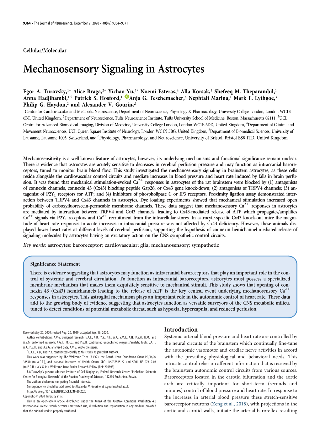 Mechanosensory Signaling in Astrocytes