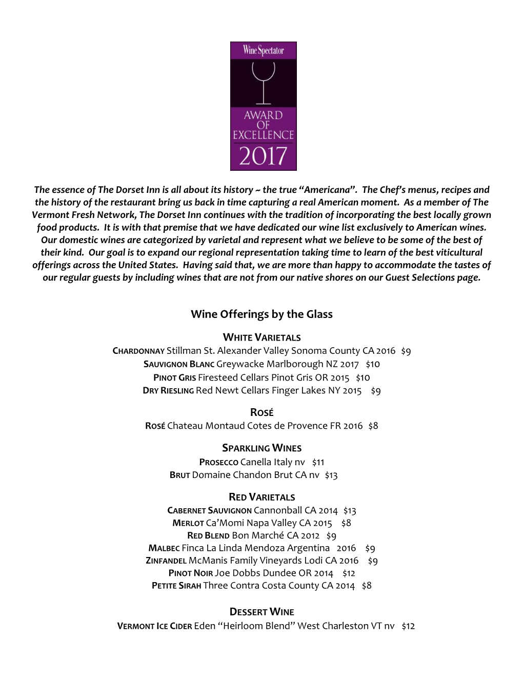 Wine Offerings by the Glass