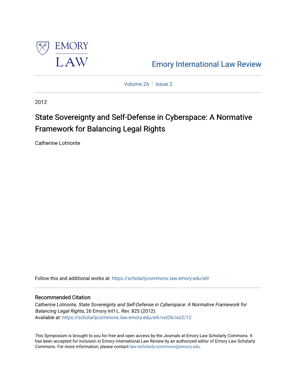 State Sovereignty and Self-Defense in Cyberspace: a Normative Framework for Balancing Legal Rights