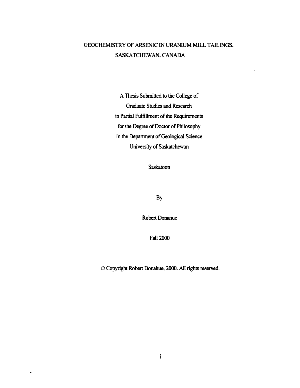 Geochemistry of Arsenic in Uranium Mill Tailings